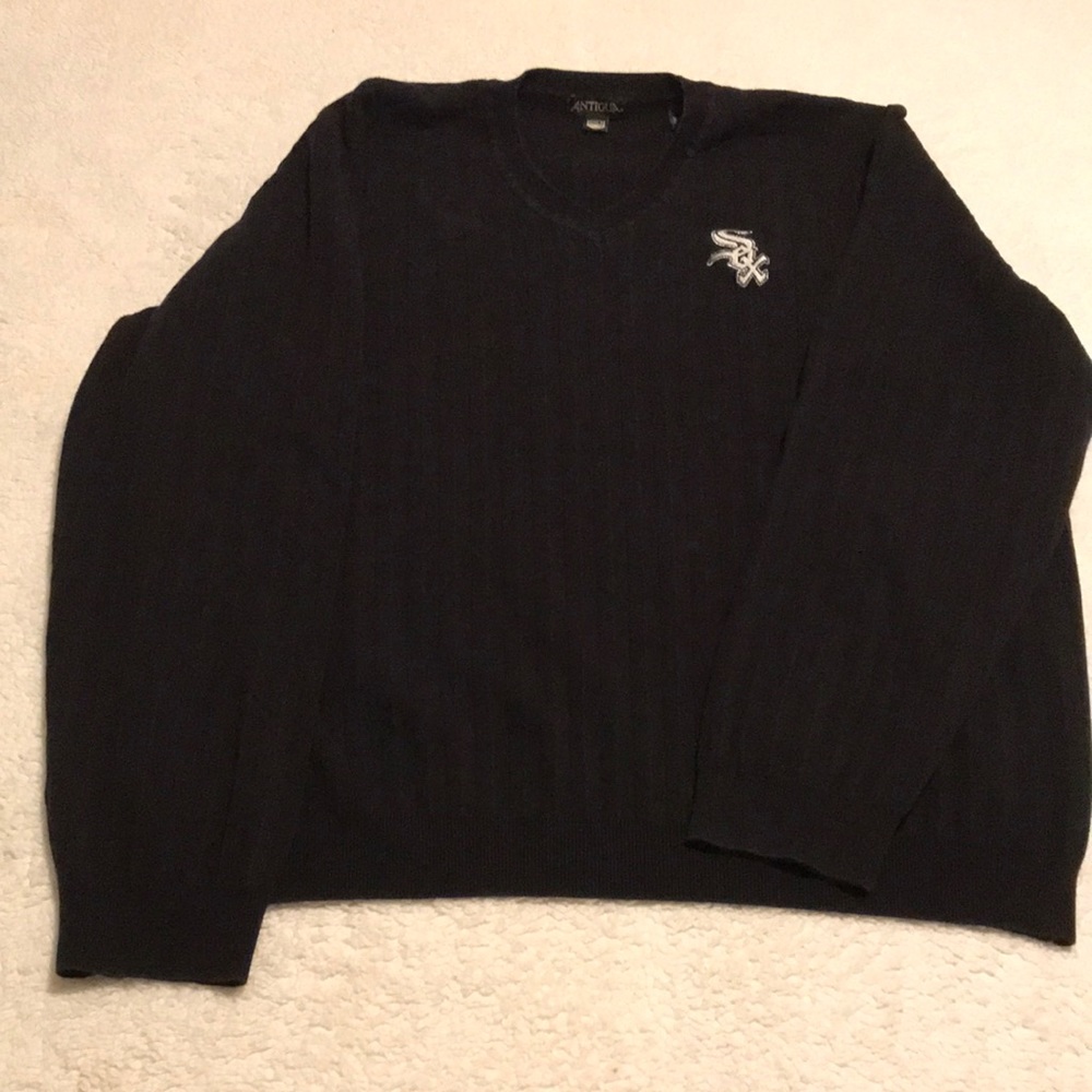 Antigua Chicago White Sox black v-neck ribbed sweater Size XL